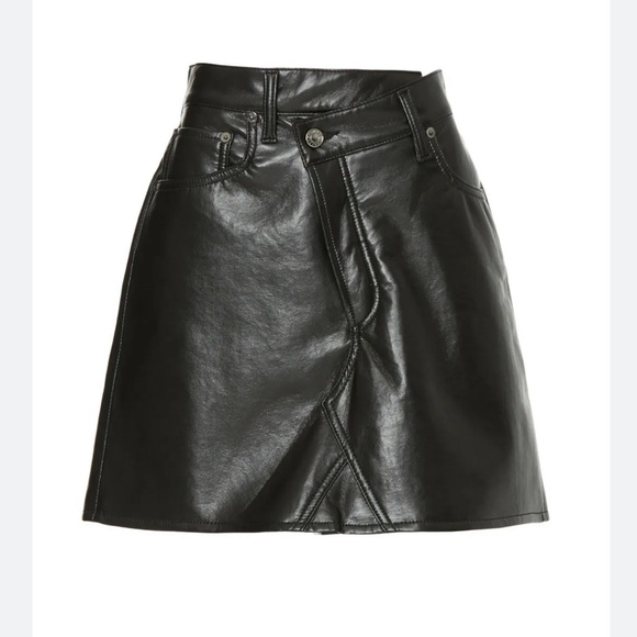 AGOLDE Black Leather Criss Cross Skirt- size 24 - new without tags - Picture 1 of 8